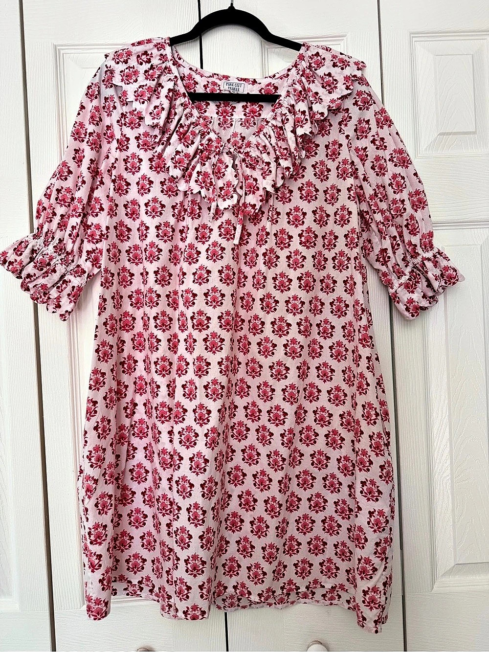 Pink City Prints Coquette Mini Dress in Pink & Red 100% Cotton Size Medium